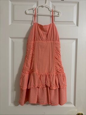 Girls Coral Striped Dress